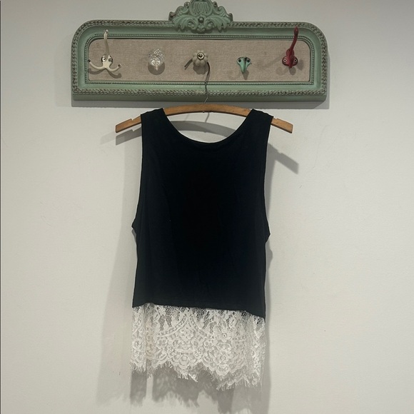 Generation Love Black Top with White Lace Hem small sample women’s - Picture 1 of 6